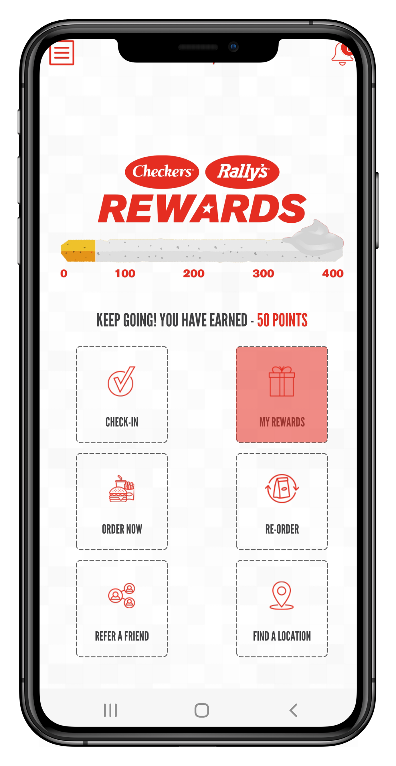 Checkers & Rally's Rewards App Redeem Screen