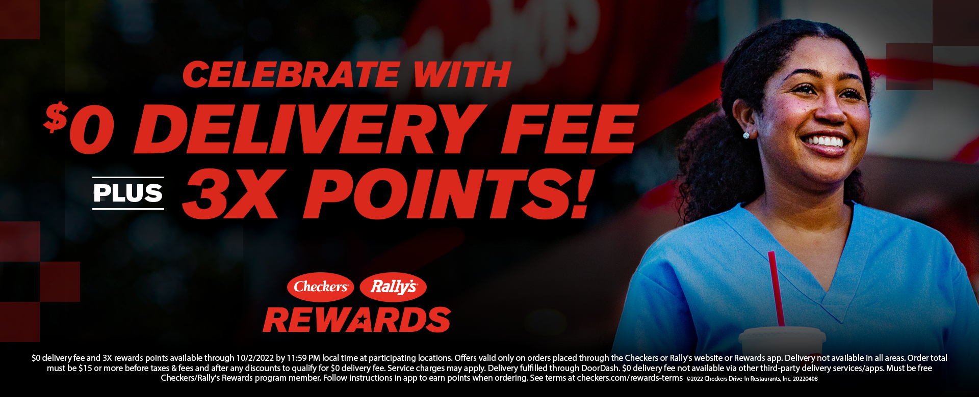 $0 delivery fee and 3x points for rewards members